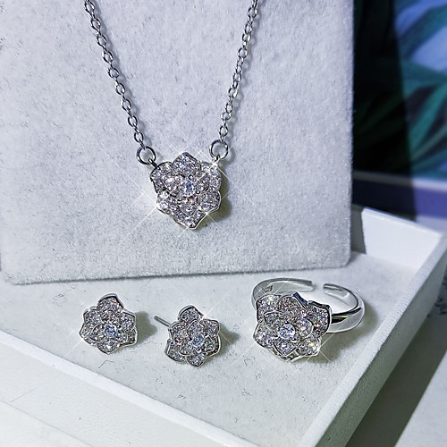 

Women's Clear Cubic Zirconia Jewelry Set Bridal Jewelry Sets Chandelier Roses Flower Artistic Luxury Elegant Fashion Korean Earrings Jewelry Silver For Wedding Party Evening Gift Festival 3pcs