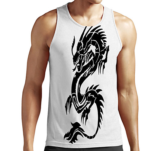 

Men's Unisex Tank Top Undershirt 3D Print Dragon Graphic Prints Plus Size Print Sleeveless Casual Tops Basic Designer Big and Tall White