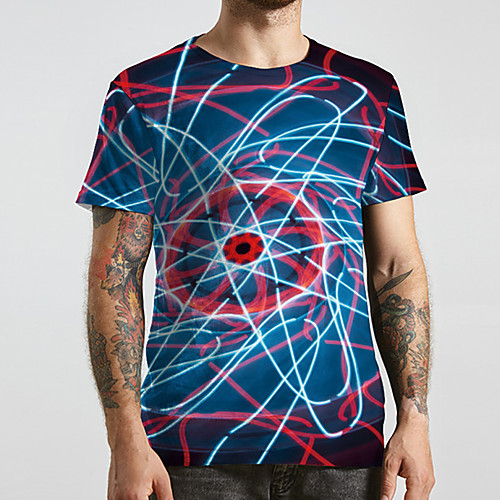 

Men's Unisex Tee T shirt 3D Print Graphic Prints Linear Plus Size Print Short Sleeve Casual Tops Basic Designer Big and Tall Blue