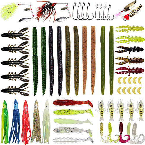 

64 pcs Lure kit Fishing Lures Hard Bait Soft Bait Spoons Minnow Craws / Shrimp Frog Worm lifelike 3D Eyes Bass Trout Pike Freshwater and Saltwater