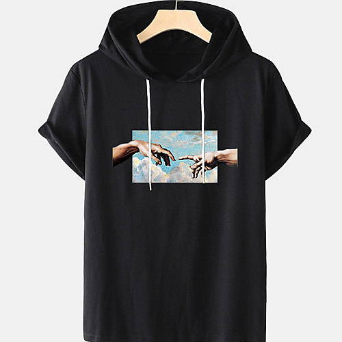 

Men's Unisex Tee T shirt Shirt Hot Stamping Graphic Prints Hand Plus Size Short Sleeve Casual Tops 100% Cotton Basic Designer Big and Tall Hooded White Blue Black / Summer