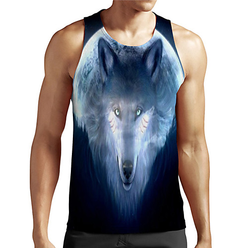 

Men's Unisex Tank Top Undershirt 3D Print Graphic Prints Wolf Plus Size Print Sleeveless Casual Tops Basic Designer Big and Tall Blue