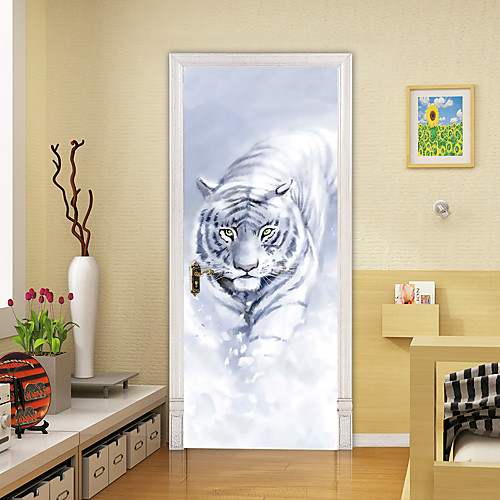 

2pcs Self-adhesive Creative Foraging Tiger Door Stickers For Living Room Diy Decorative Home Waterproof Wall Stickers