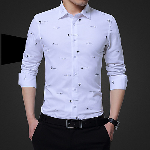 

Men's Shirt Other Prints Solid Colored Solid Color Long Sleeve Casual Tops Cotton Basic Casual White Black Navy Blue / Work