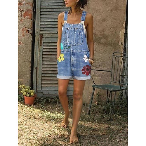 

Women's Plus Size Casual / Daily 2021 Light Blue Jumpsuit Flower / Floral