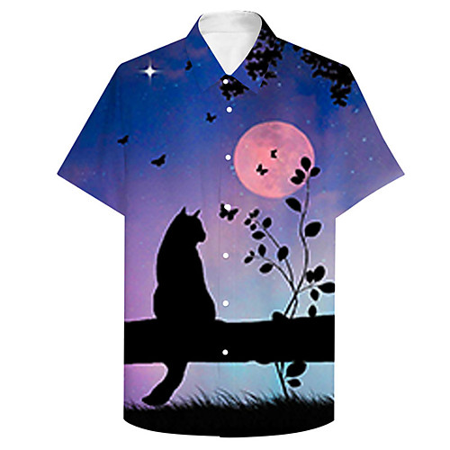 

Men's Shirt 3D Print Dog Animal Plus Size 3D Print Button-Down Short Sleeve Casual Tops Casual Fashion Breathable Comfortable Purple