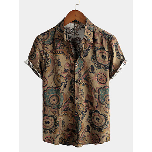 

Men's Shirt Tribal Short Sleeve Daily Tops Cotton Basic Boho Classic Collar Brown / Beach