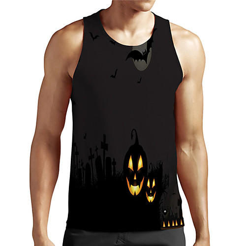 

Men's Unisex Tank Top Undershirt 3D Print Graphic Prints Pumpkin Plus Size Print Sleeveless Casual Tops Basic Designer Big and Tall Black