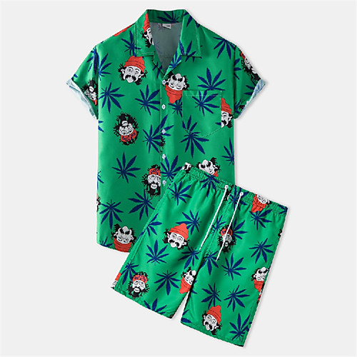 

Men's Shirt Suits Shirt Portrait Leaves Button-Down Short Sleeve Casual Tops Casual Fashion Hawaiian Breathable Green