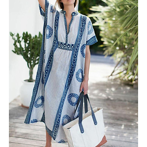 

amazon cross-border european and american new loose beach coveralls positioning printing robe outer coverall sun protection shirt beach skirt