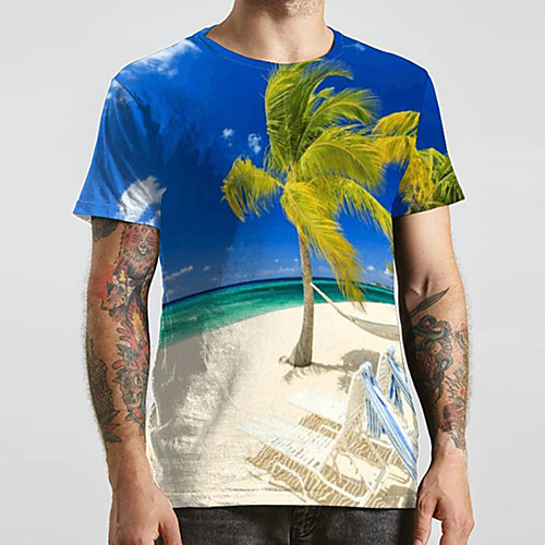 

Men's Unisex Tee T shirt 3D Print Graphic Prints Beach Plus Size Print Short Sleeve Casual Tops Basic Designer Big and Tall Blue