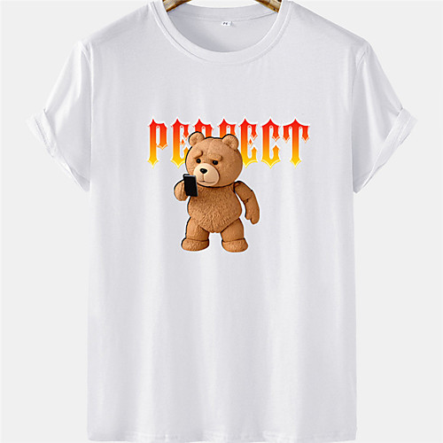 

Men's Unisex Tee T shirt Hot Stamping Graphic Prints Bear Letter Plus Size Short Sleeve Casual Tops 100% Cotton Basic Designer Big and Tall White Black Khaki