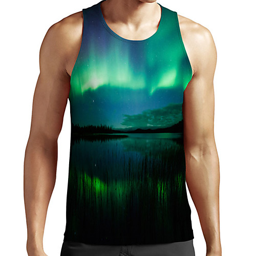 

Men's Unisex Tank Top Undershirt 3D Print Scenery Graphic Prints Plus Size Print Sleeveless Casual Tops Basic Fashion Designer Breathable Green