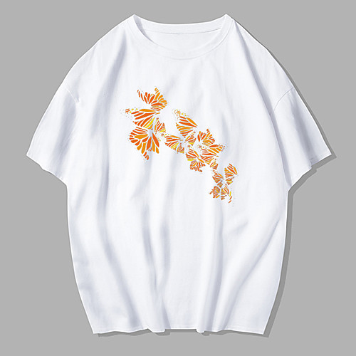 

Men's Unisex Tee T shirt Hot Stamping Butterfly Graphic Prints Plus Size Print Short Sleeve Street Tops 100% Cotton Basic Designer Big and Tall White Black Blue