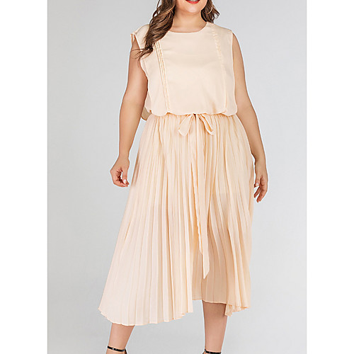 

Women's Plus Size Dress Swing Dress Midi Dress Sleeveless Solid Color Lace up Bow Casual Spring & Summer Black Beige XL XXL 3XL 4XL