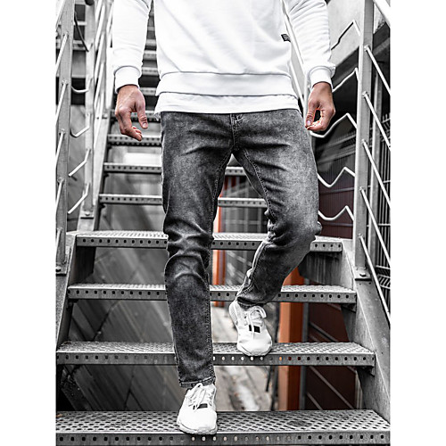 

Men's Simple Jeans Pants Solid Color Dark Gray