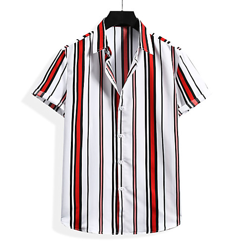 

Men's Shirt Striped Short Sleeve Casual Tops Simple Blue Red