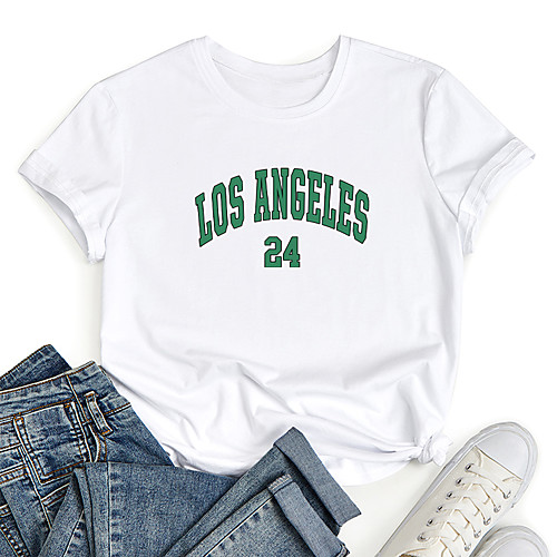 

Women's T shirt Graphic Letter Print Round Neck Tops 100% Cotton Basic Basic Top White