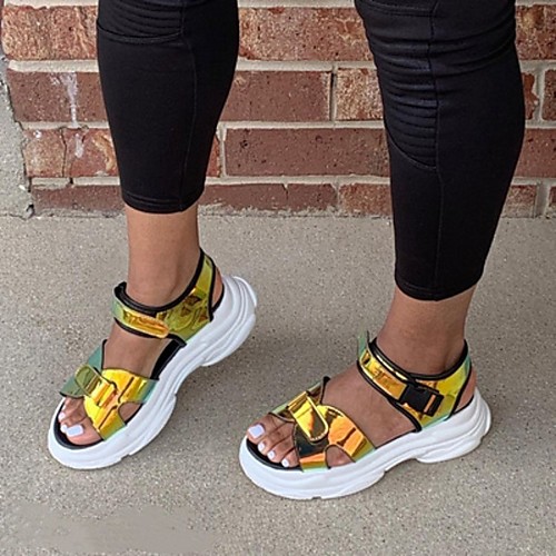 

Women's Sandals Sporty Sandals Wedge Heel PU Solid Colored Blue Gold