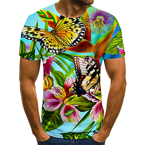 

Men's Unisex Tee T shirt Shirt 3D Print Butterfly Graphic Prints Plus Size Print Short Sleeve Casual Tops Basic Fashion Designer Big and Tall Round Neck Rainbow