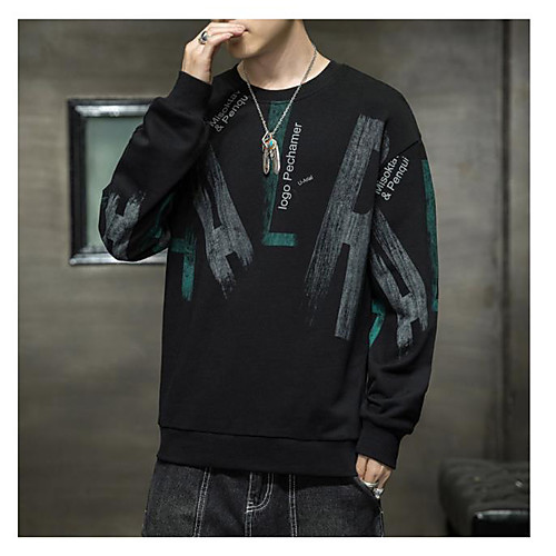 

Men's Pullover Sweatshirt Letter Round Neck Casual Hoodies Sweatshirts Long Sleeve Gray Khaki White