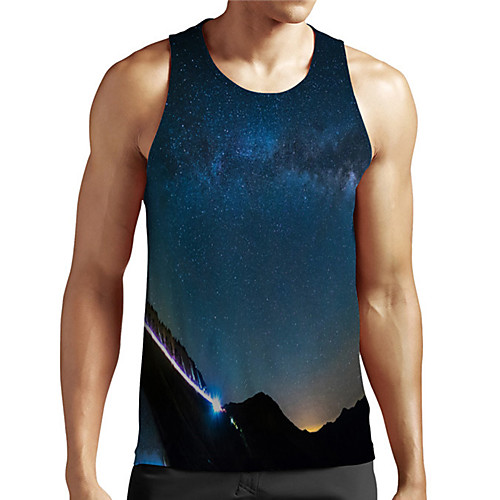 

Men's Unisex Tank Top Undershirt 3D Print Galaxy Graphic Prints Plus Size Print Sleeveless Casual Tops Basic Designer Big and Tall Blue