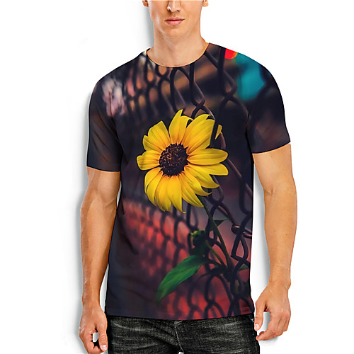 

Men's Tee T shirt 3D Print Graphic Prints Sunflower Print Short Sleeve Daily Tops Casual Designer Big and Tall Black