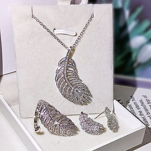 

Women's Clear Cubic Zirconia Jewelry Set Bridal Jewelry Sets Tropical Feather Luxury Elegant Fashion Earrings Jewelry Silver For Wedding Party Evening Gift Festival 1 set