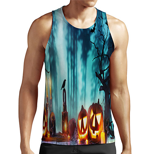 

Men's Unisex Tank Top Undershirt 3D Print Graphic Prints Pumpkin Plus Size Print Sleeveless Casual Tops Basic Designer Big and Tall Blue