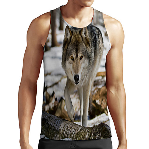 

Men's Unisex Tank Top Undershirt 3D Print Graphic Prints Wolf Plus Size Print Sleeveless Casual Tops Basic Designer Big and Tall Gray