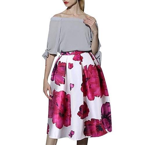 

Women's Date Vacation Basic Streetwear Skirts Floral / Botanical Tulle Pleated Print White Black