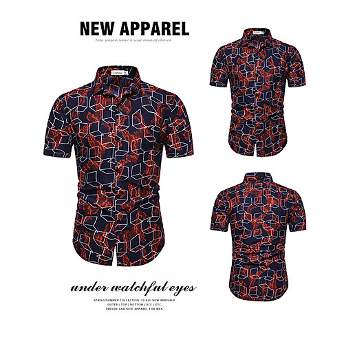 

Men's Shirt Other Prints Graphic Short Sleeve Casual Tops Casual Blue