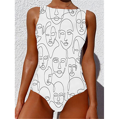 

Women's One Piece Monokini Swimsuit Tummy Control Slim Abstract White Swimwear Strap Bathing Suits New Casual Sexy / Padded Bras / Beach
