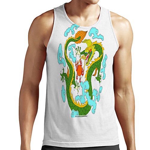 

Men's Unisex Tank Top Undershirt 3D Print Dragon Graphic Prints Plus Size Print Sleeveless Casual Tops Basic Designer Big and Tall White
