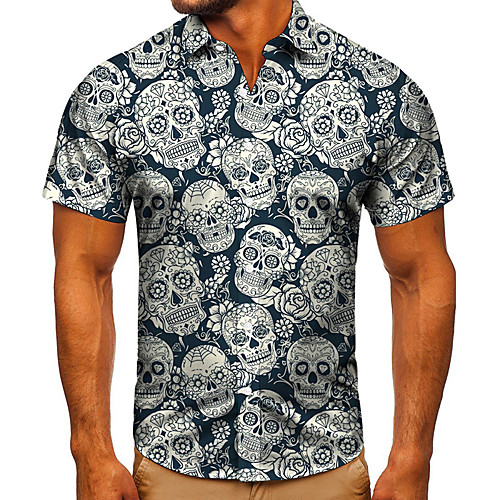 

Men's Shirt 3D Print Graphic Prints Skull Button-Down Short Sleeve Street Tops Casual Fashion Classic Breathable Black