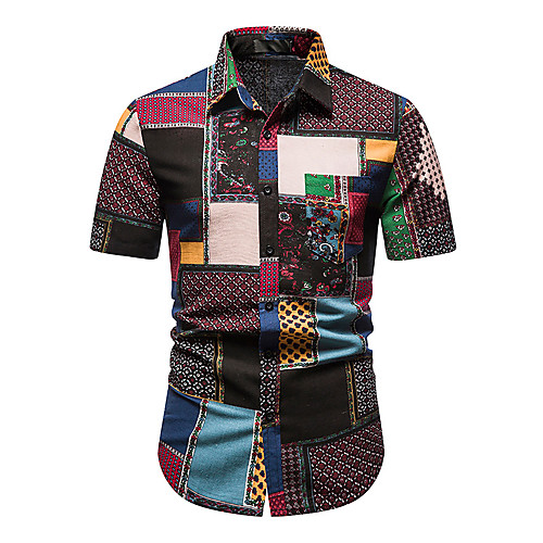 

Men's Shirt Other Prints Geometric Print Short Sleeve Daily Tops Fashion Beach Hawaiian Black