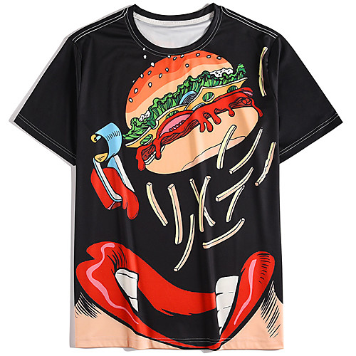 

Men's T shirt Other Prints Food Graphic Character 3D Print Print Short Sleeve Casual Tops Casual Beach Black