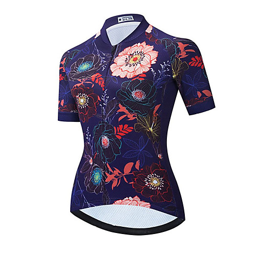 

21Grams Women's Short Sleeve Cycling Jersey Summer Spandex Polyester Dark Navy Floral Botanical Bike Jersey Top Mountain Bike MTB Road Bike Cycling Quick Dry Moisture Wicking Breathable Sports