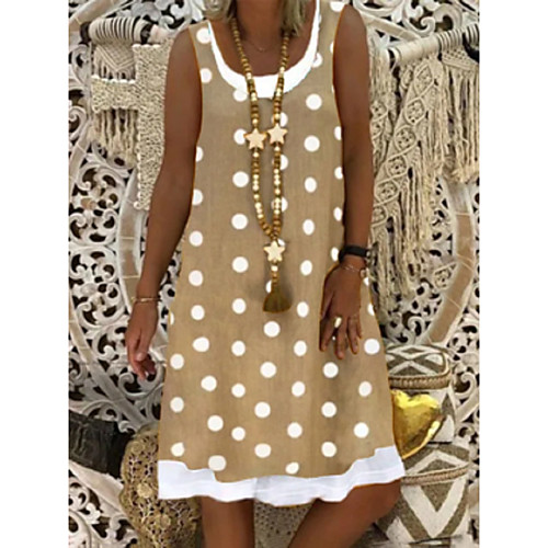 

Women's Shift Dress Knee Length Dress Yellow Sleeveless Polka Dot Print Spring Summer Boat Neck Casual Holiday Loose 2021 S M L XL XXL 3XL