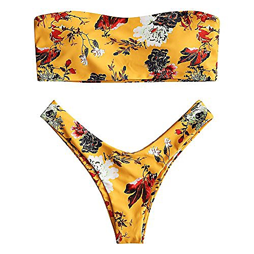 

zaful womens sexy strapless floral print bandeau thong bikini set (mustard s)