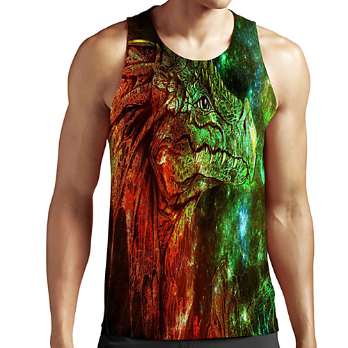 

Men's Unisex Tank Top Undershirt 3D Print Graphic Prints Dinosaur Plus Size Print Sleeveless Casual Tops Basic Designer Big and Tall Green / Red
