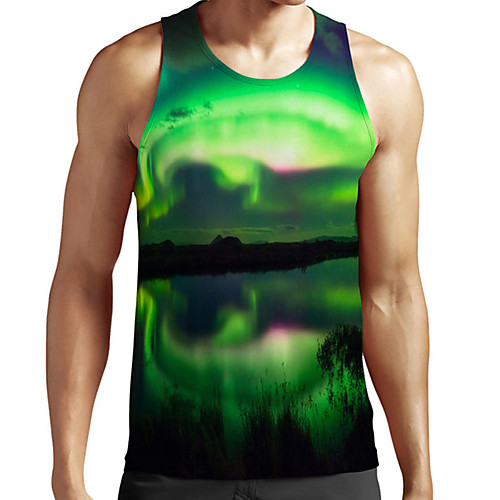

Men's Unisex Tank Top Undershirt 3D Print Scenery Graphic Prints Plus Size Print Sleeveless Casual Tops Basic Fashion Designer Breathable Green