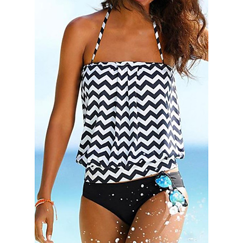 

Women's Tankini 2 Piece Swimsuit Slim Print Color Block Black Swimwear Halter Padded Strap Bathing Suits New Casual Sexy / Padded Bras