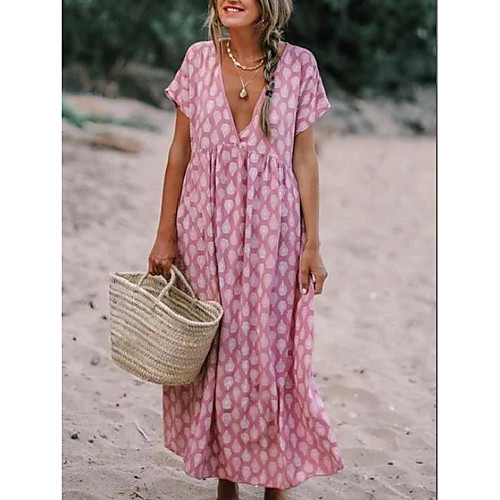 

2020wish independent station hot sale european and american fashion plus size v-neck printed casual floral dress