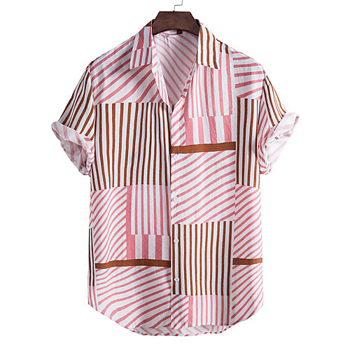 

Men's Shirt Other Prints Color Block Plus Size Print Short Sleeve Going out Tops Tropical Beach Purple Red