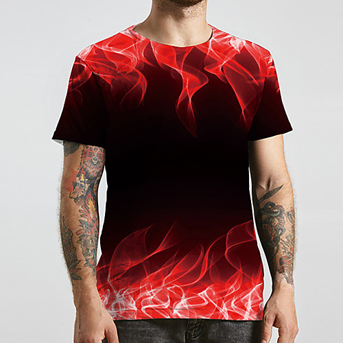 

Men's Unisex Tee T shirt 3D Print Graphic Prints Flame Plus Size Print Short Sleeve Casual Tops Basic Designer Big and Tall Red