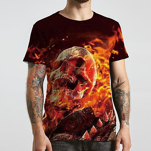 

Men's Unisex Tee T shirt 3D Print Graphic Prints Flame Plus Size Print Short Sleeve Casual Tops Basic Designer Big and Tall Orange