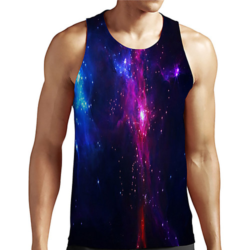 

Men's Unisex Tank Top Undershirt 3D Print Galaxy Graphic Prints Plus Size Print Sleeveless Casual Tops Basic Designer Big and Tall Purple