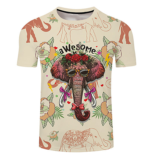 

Men's Unisex Tee T shirt 3D Print Graphic Prints Elephant Plus Size 3D Print Short Sleeve Casual Tops Basic Designer Big and Tall Gray / Navy Blue Purple