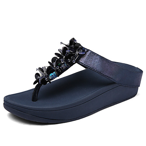 

Women's Sandals Comfort Shoes Round Toe Faux Leather Floral Black Blue Beige